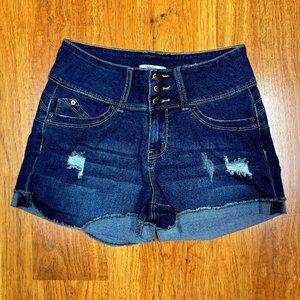 High-waisted blue jean shorts